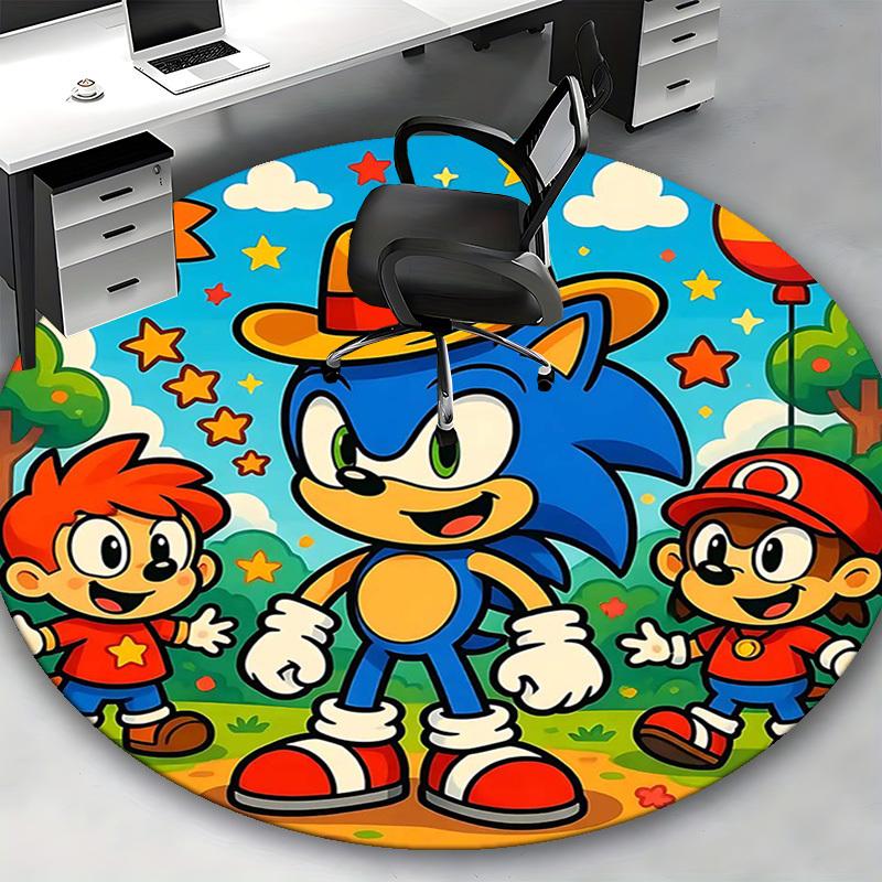 1 szt. Okrągły dywanik z motywem Sonic the Hedgehog Anime - Mata pod krzesło biurowe, Antypoślizgowy dywanik do dekoracji domu, Salonu, Sypialni, Pokoju gier
