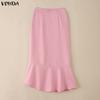 VONDA Elegant Women Ruffled Zip-up Waist Side Splits Irregular Casual Party Skirts Dress