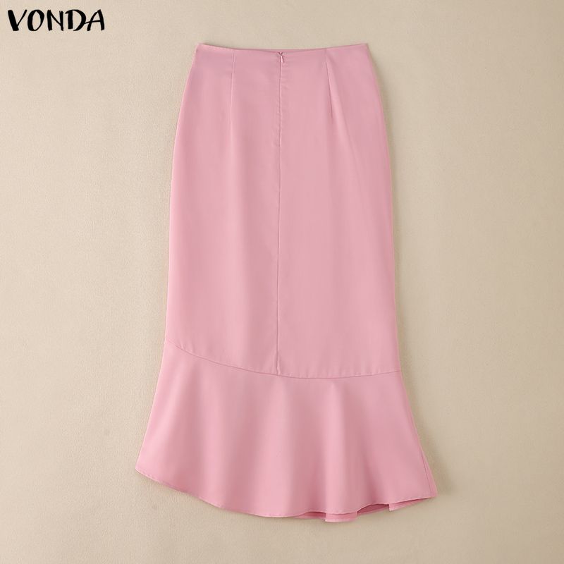 VONDA Elegant Women Ruffled Zip-up Waist Side Splits Irregular Casual Party Skirts Dress