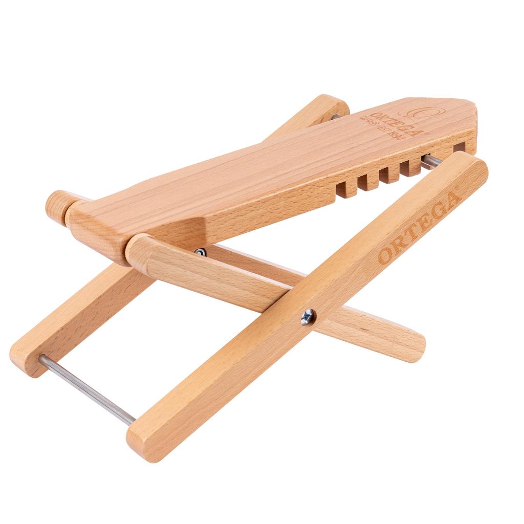ORTEGA OWFS-1NT Natural Wood Guitar Footrest, Birch Wood with 5 Adjustable Positions and Guitar Head Design (Official Japanese Product)