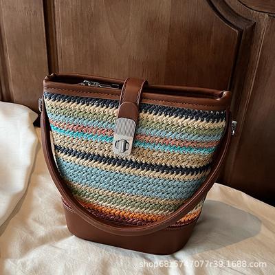 2025 Forest Niche Handbag Women's Bag New Trendy Korean Plaid Woven Bag Crossbody Bag Straw Bag Ins