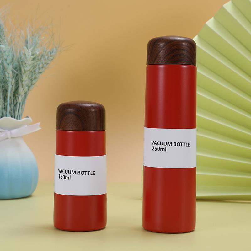 Japanese-style Wood Grain Cover Steel Insulated Cup Mini Tea Pocket Cup Business Office Gift Mug Durable Durable