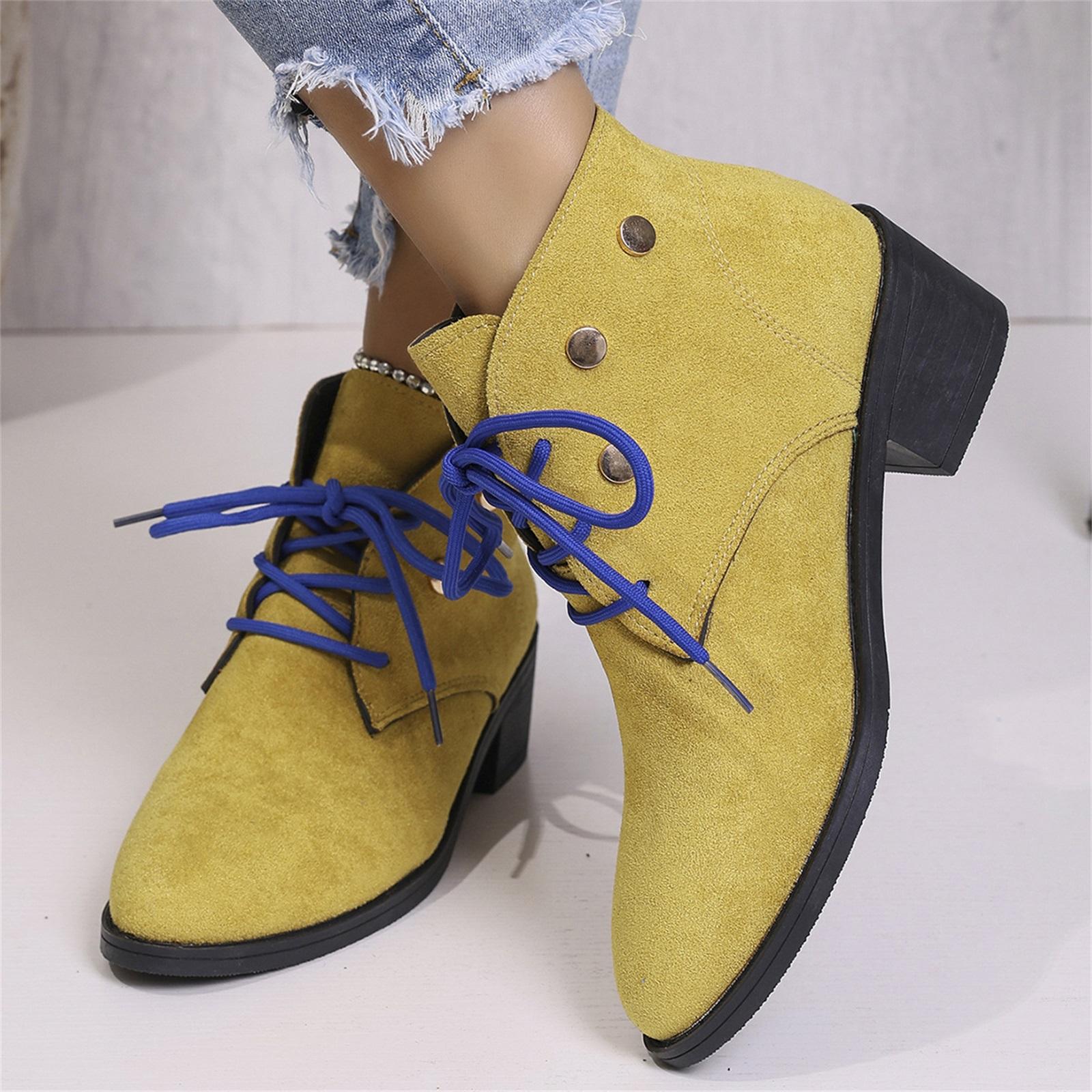 Women s Fashion Plus-Size Chunky-Heel Pointed-Toe Lace-Up Fashion Boots 42 жёлтый 2670₽