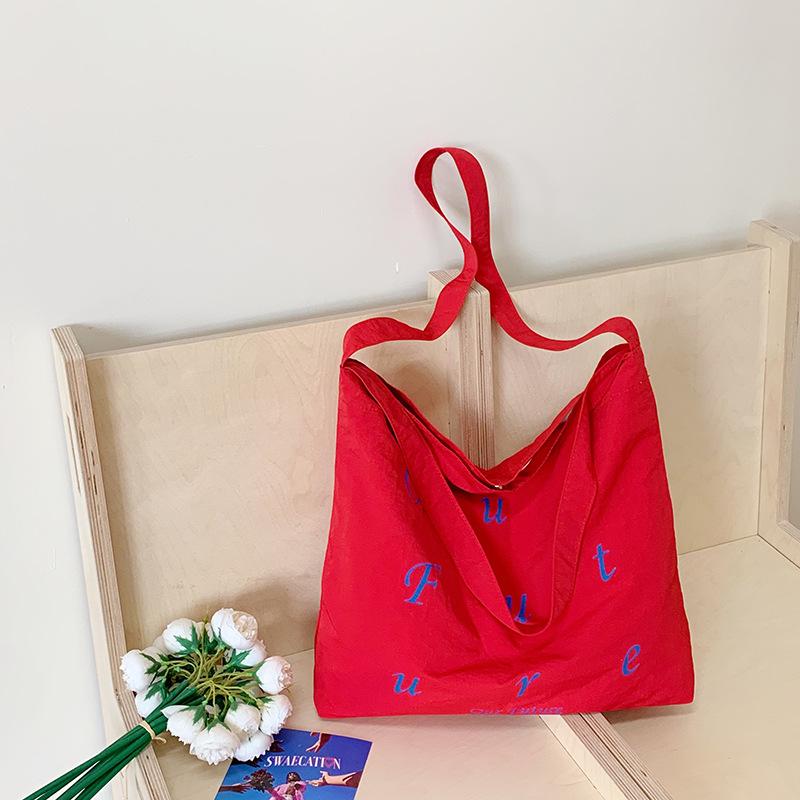 2025 Lazy Wind Canvas Bag Large Capacity Macaron Letter Print Outing Tote Bag Student Sweet Shoulder Bag