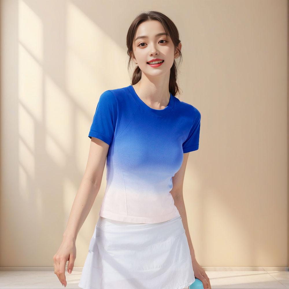 

Высококачественная женская футболка для бега с градиентом, быстросохнущая, облегающая, с короткими рукавами, летний спортивный топ для йоги M (98-110 lbs)