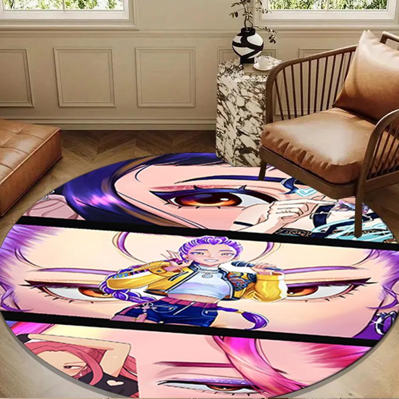 Kpop Cartoon Round Rug for Livingroom,Bedroom, Palyroom, Chair Rug, Area Rug, Circle Carpet, Large Size Fan Christmas Gift