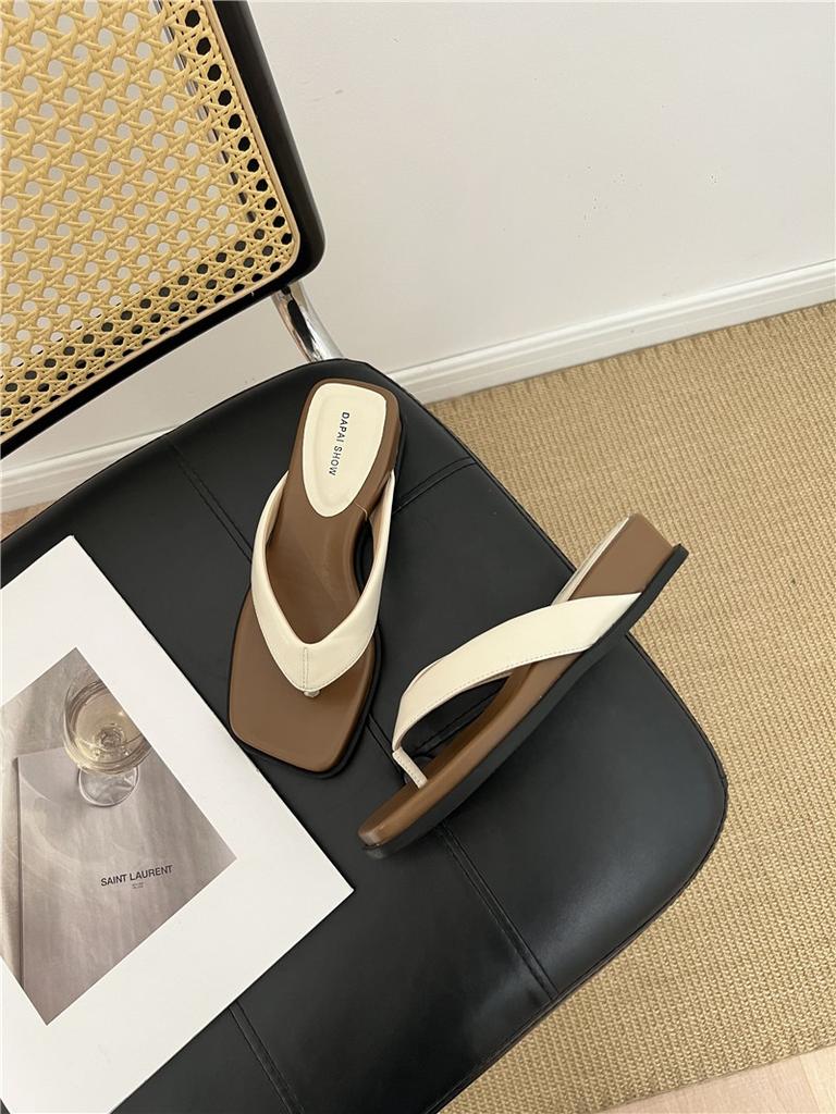 Slope Heel Square Head Leopard Print Flip-Flops For Women, Summer Wear, Seaside Vacation Travel, Cold Slippers For Women