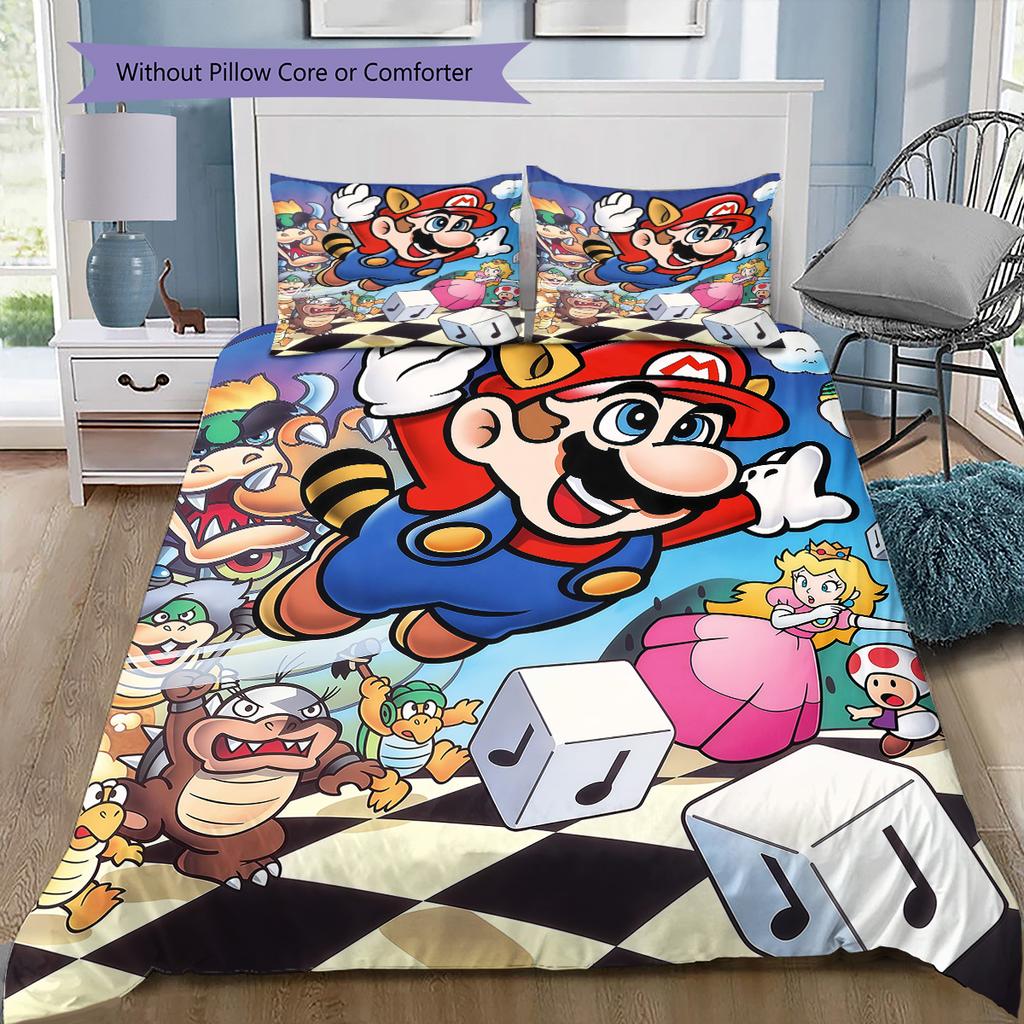 Super Mario All-Stars Bedding Set, 1 Duvet Cover & 2 Pillowcases, Home Decor, Perfect Gift for Game Fans