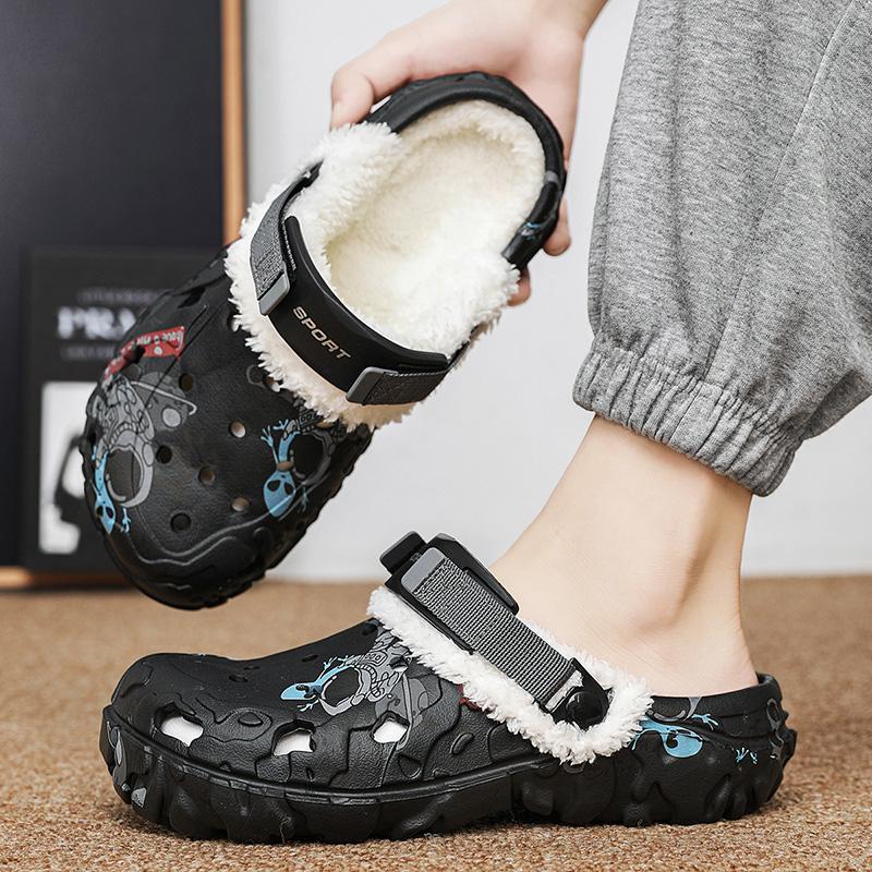Módní unisexové zimní pánské pantofle pro dospělé, klasické podšité dřeváky, voděodolné kuchařské boty, sametové pantofle pro páry, ležérní teplé boty