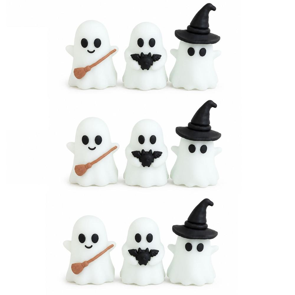 9PCS Glow in Dark Halloween Luminous Mini Ghost Statue Micro Landscape Decor Set Flower Pot