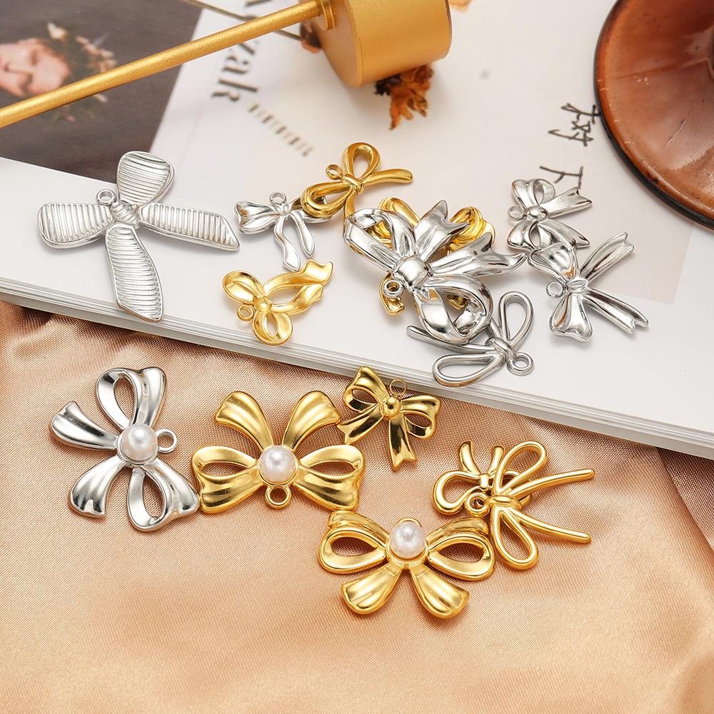 5pcs Stainless Steel Bow Knot Cute Fashion Summer Series Simple Style Pendants for Necklace Earrings Making Handmade DIY Jewelry