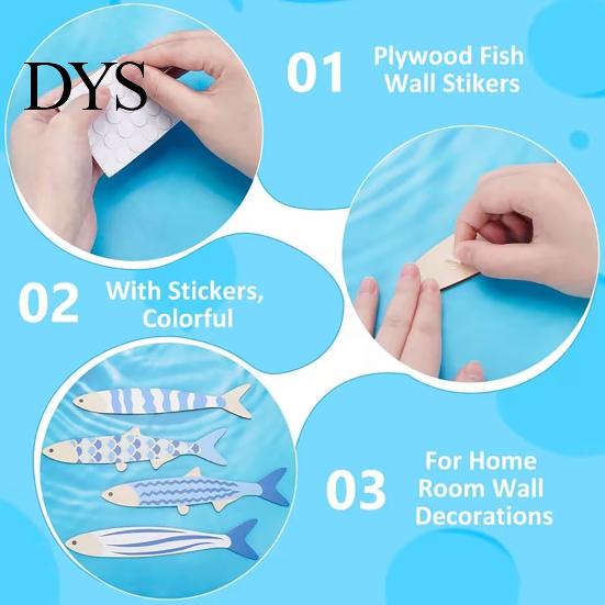 Decorative Fish Scale Wall Hangings 6Pcs/Set Wooden Decor, Beach House Decoration, Blue And White Wood Ornaments Coastal Art for Home Living