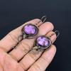 Purpurite 999 Copper Wire Wrapped Earrings, Handmade Gemstone Jewelry Earrings For Memorial Day