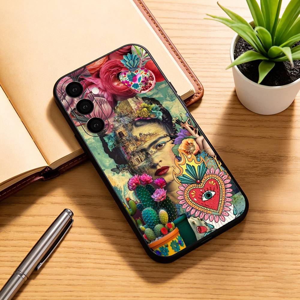 

Fashion F-fridaS Kahlo-PC Phone Case Black Silicone Soft For Samsung Galaxy A73,A72,A71,A70,A53,A52,A51 Samsung a41