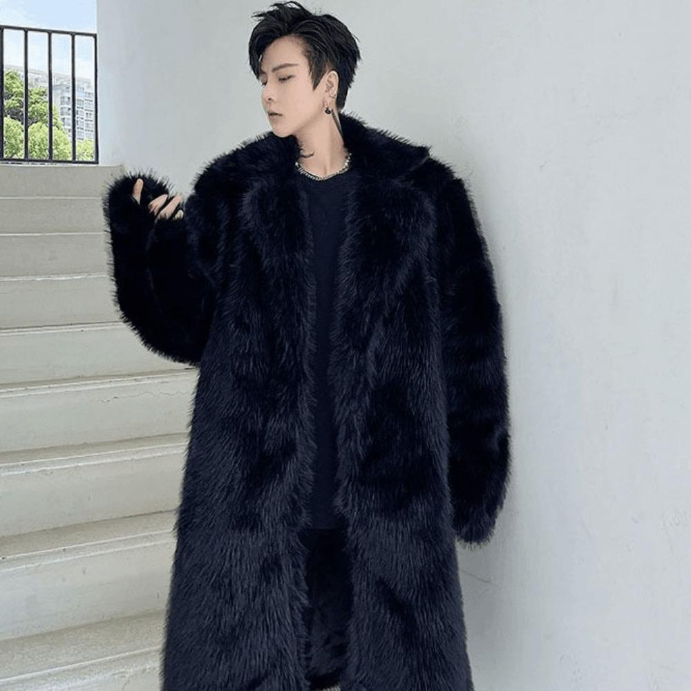 

Men s Trendy Youth Loose Faux Fur Coat Winter Long Faux Fox Fur Coat Long Men s Plush and Thickened Coat S чорний