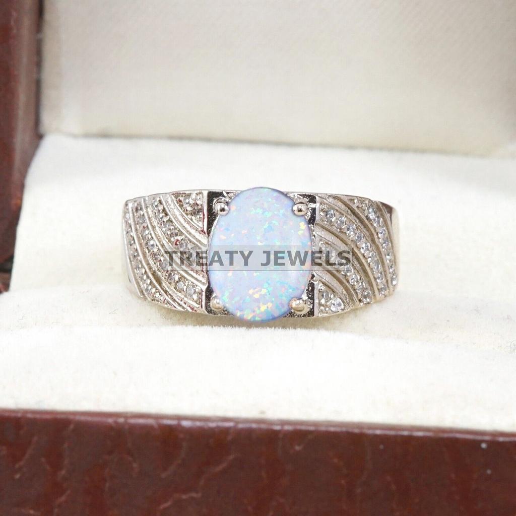 Opal Oval Cut Gemstone With 925 Sterling Silver Ring For Men's #B413 JL375683794438