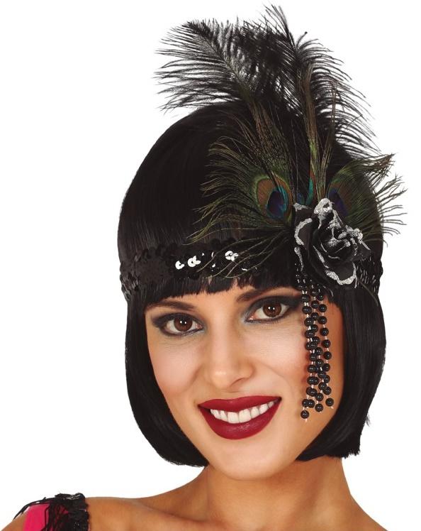 Black Sequin Retro Peacock Feather Headband 1920s