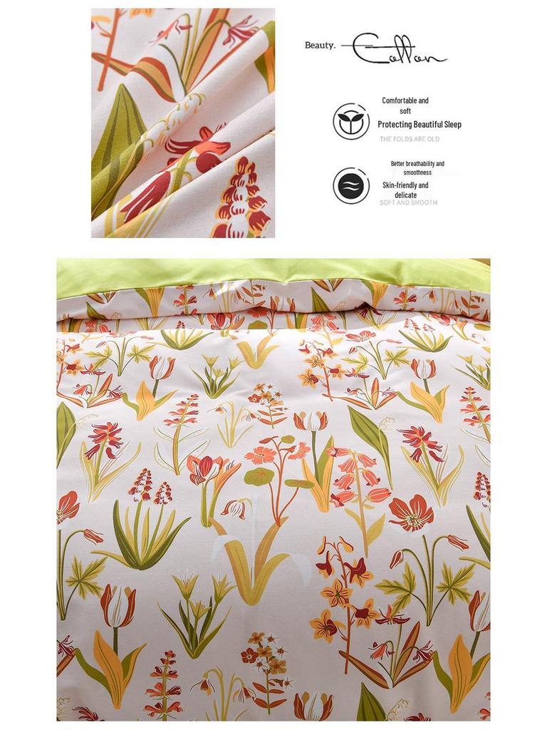 New Stylish Skin-Friendly Cotton Flannel Bedding Set - Thickened Plaid & Floral Design for Students