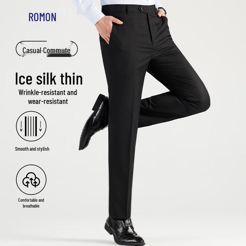 Luomeng Men's Anti-wrinkle Non-iron Straight-Leg Suit Trousers