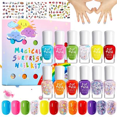 Manicure Nail Makeup Set for Elementary School Christmas Gift Kids' Set, Peelable, Water-Soluble, Quick-Drying Polish, Girls, Toy, Birthday, (12