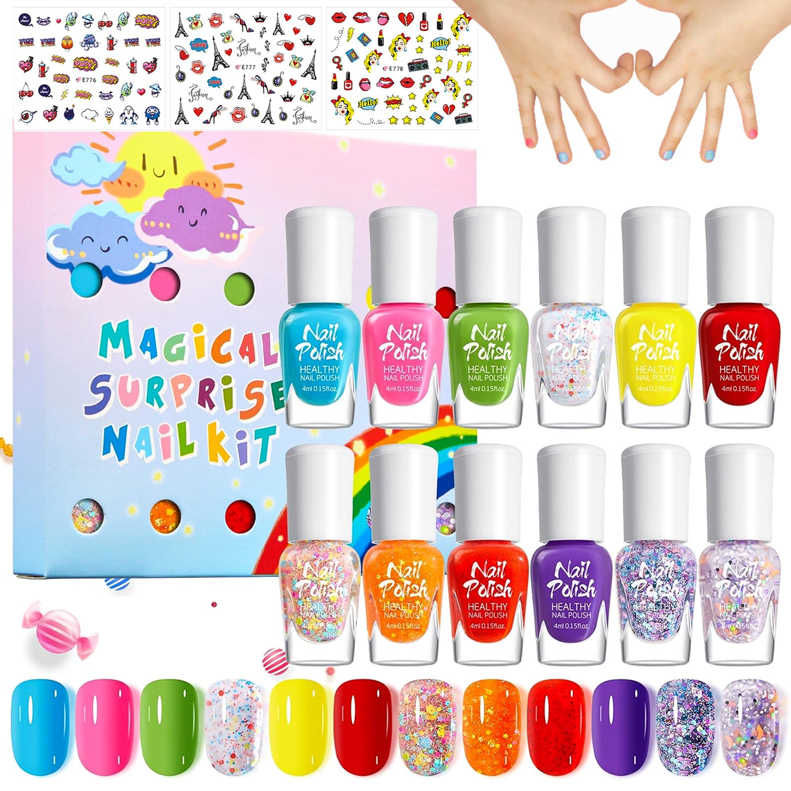 

Nail Polish Set Nail Polish for Children Makeup Set for Girls Christmas Gift Kids - Peel-off, Water-soluble, Quick-drying - - Toy, Birthday, (12