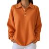 Women's Polo Collar Waffle Knit Long Sleeve Top Loose Fit Casual Pullover