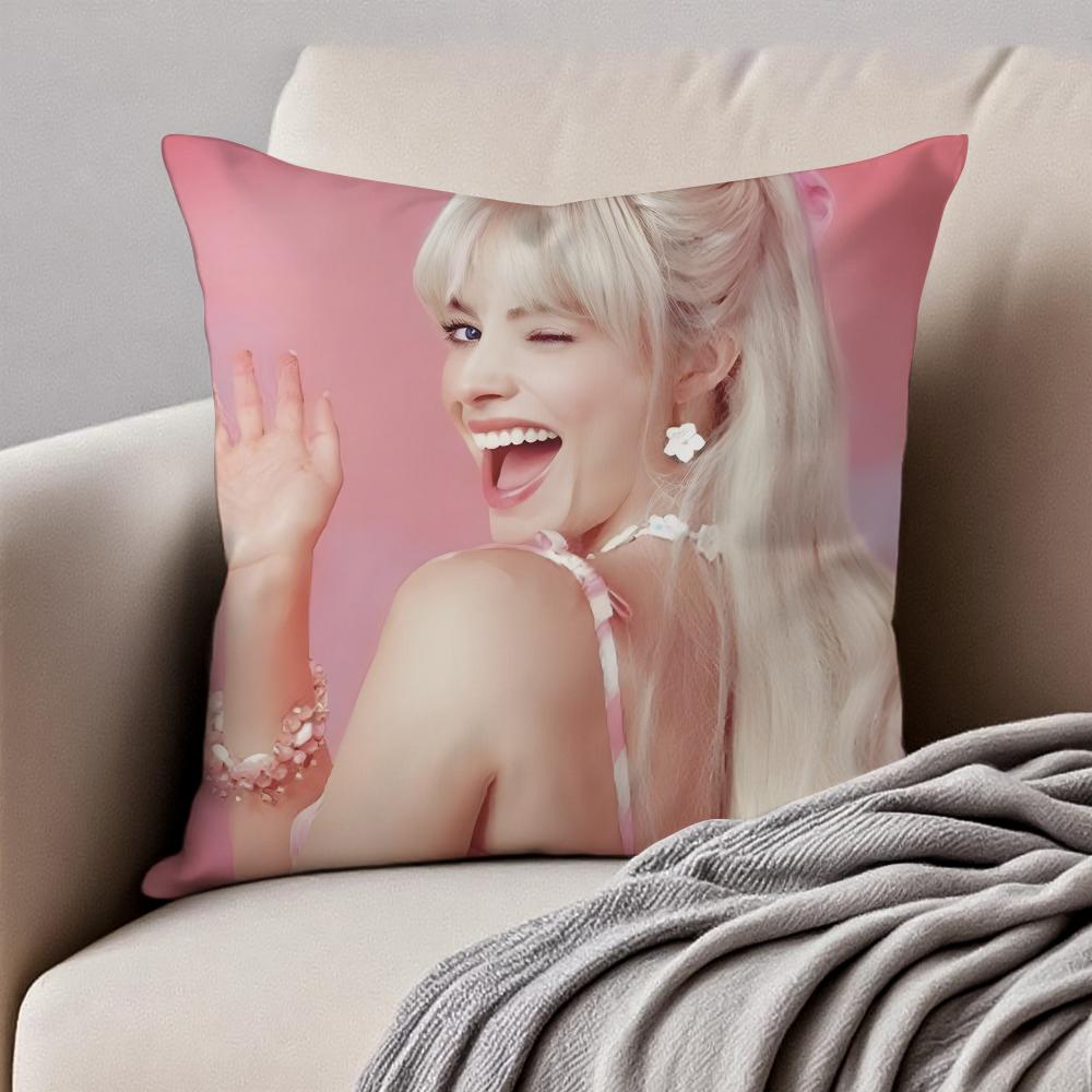 MMargot Robbie Cushion Cover Pillowcase Antidustmite Invisible Zipper Short Plush Sofa Cushion