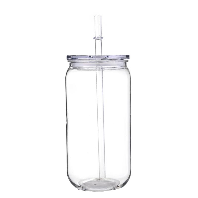 475ml Colorful Lid Straw Water Bottle Transpare Plastic Cup with Lids And Straws Replacement Lids for Can Shaped Iced Coffee Cups Cute Tumbler Cup