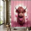 Adorable Pink Highland Cow Print Shower Curtain - Machine Washable,All-Season Knit Weave,Cartoon Animal Theme for Bathroom Decor