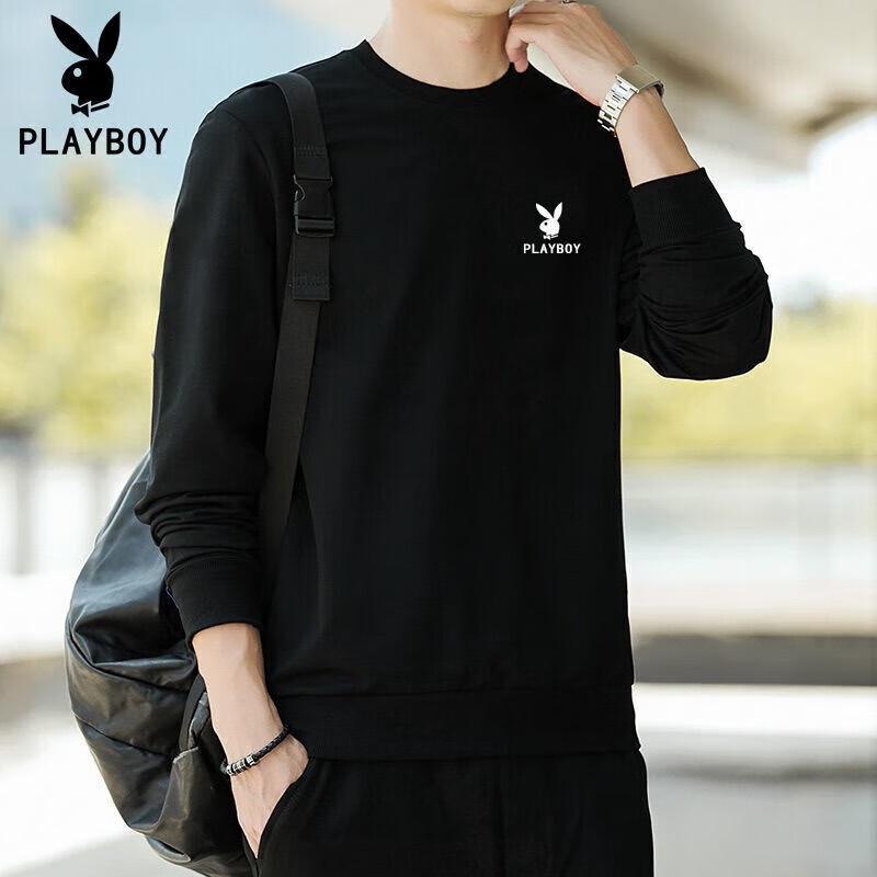 PLAYBOY Men's Basic Long Sleeve Round Neck Sweatshirt