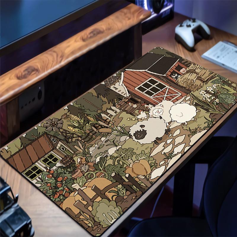 Mouse Pad Computer Size Retro Illustration Mousepad Non-slip Gamer Keyboard Pad Green Plants Mausepad Design HD Desk Mat Carpet