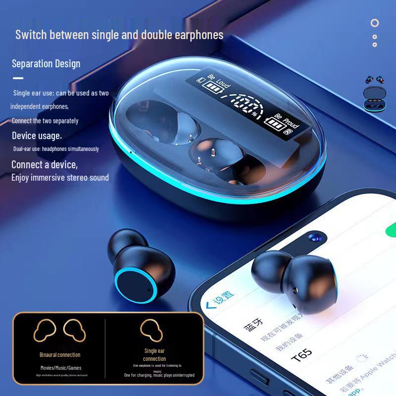 T65 Wireless Bluetooth Earphones: Long Battery, Dual-Ear Noise Reduction, Sports Stereo.