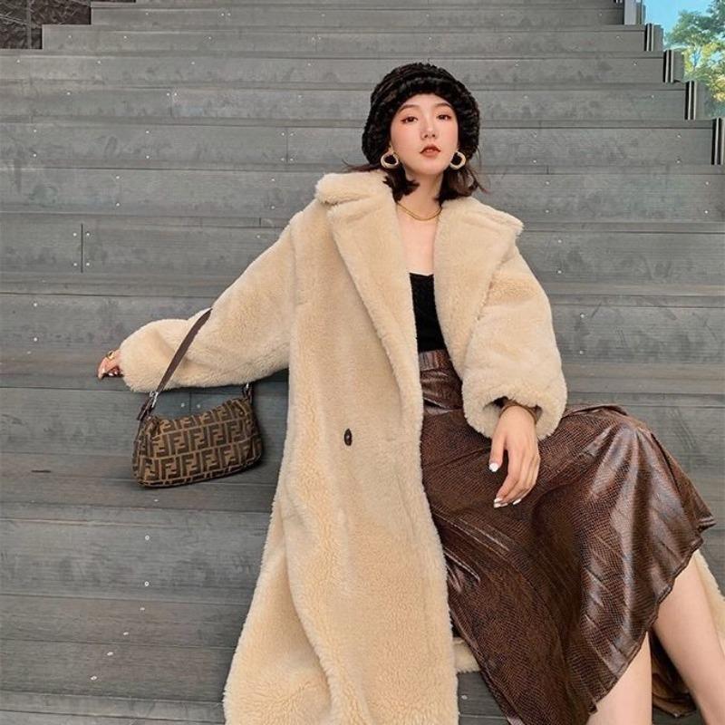 Teddy bear coat women's imitation fur coat caterpillar long silhouette cashmere coat