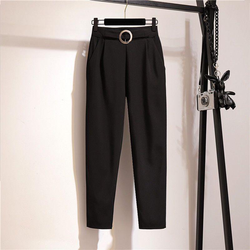 

Women s Black High Waist Harem Pants - Spring/Summer 2026, Loose Straight-Leg, Cropped, Drapey Casual Nine-Point Suit Pants. M [42.5-50 kg] чёрный