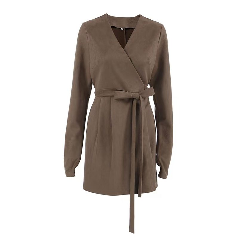 

Модный ветер Осенняя мода Платье с длинными рукавами из матового бархата на шнуровке Платье с длинными рукавами на шнуровке Brown S