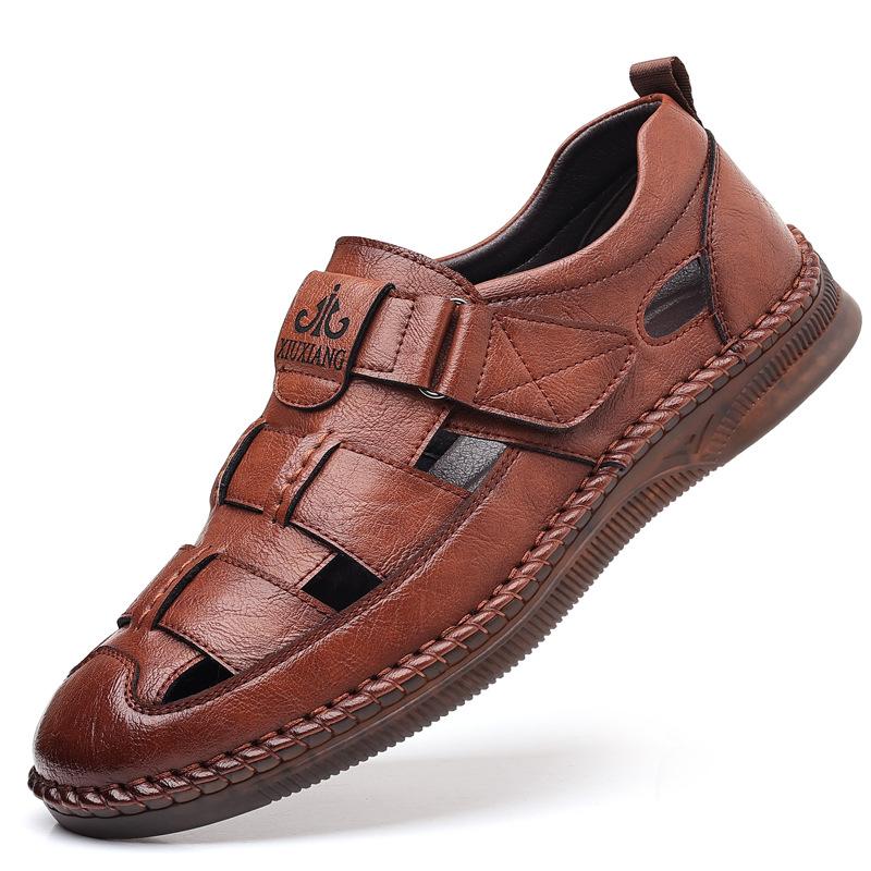 Men's shoes summer breathable hollow leather shoes men's casual hole shoes dad men's sandals