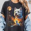 Vintage West Highland Terrier Howling To the Moon. Pet Lover Gift. Cosmic Wild Forest Night Sky. 90s Washed Comfort Colors® Graphic T-Shirt