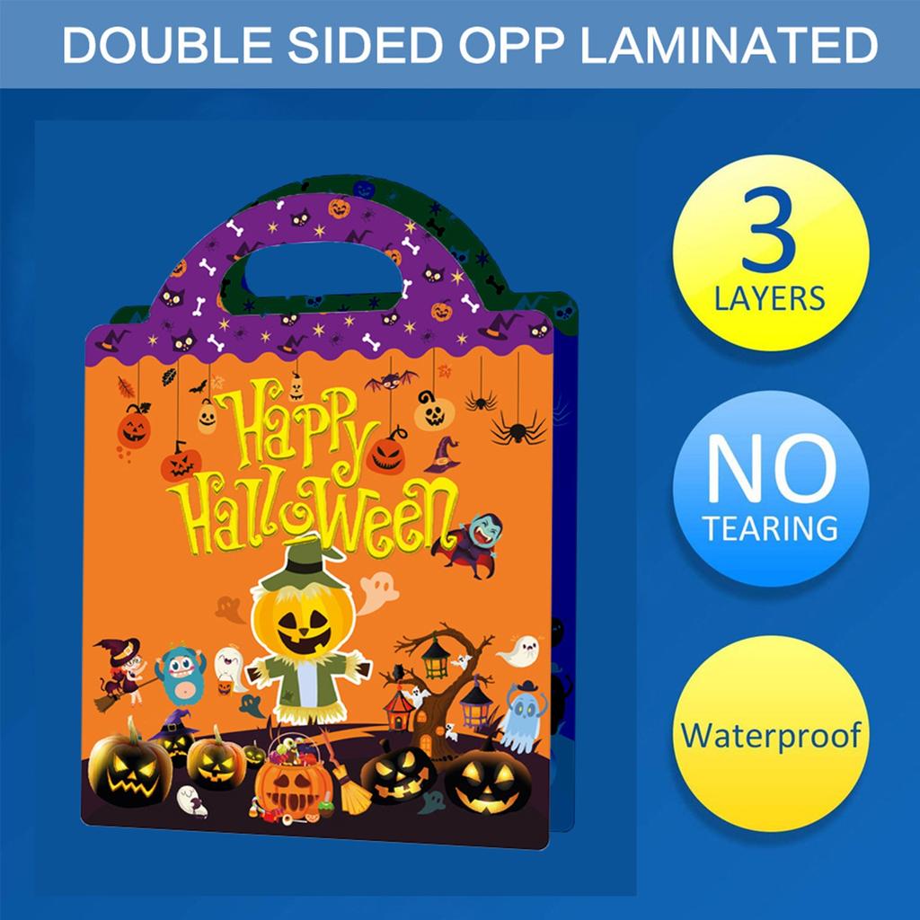 Children's Sticker Book Early Education Concentration Training Repeated Halloween Scene Sticker Book Reusable Stickers Books For Toddlers