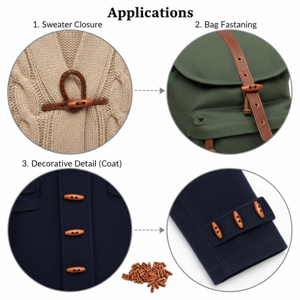 50pcs Reusable Wooden Toggle Buttons 2 Holes Design Wooden Sewing Buttons  For DIY Crafts