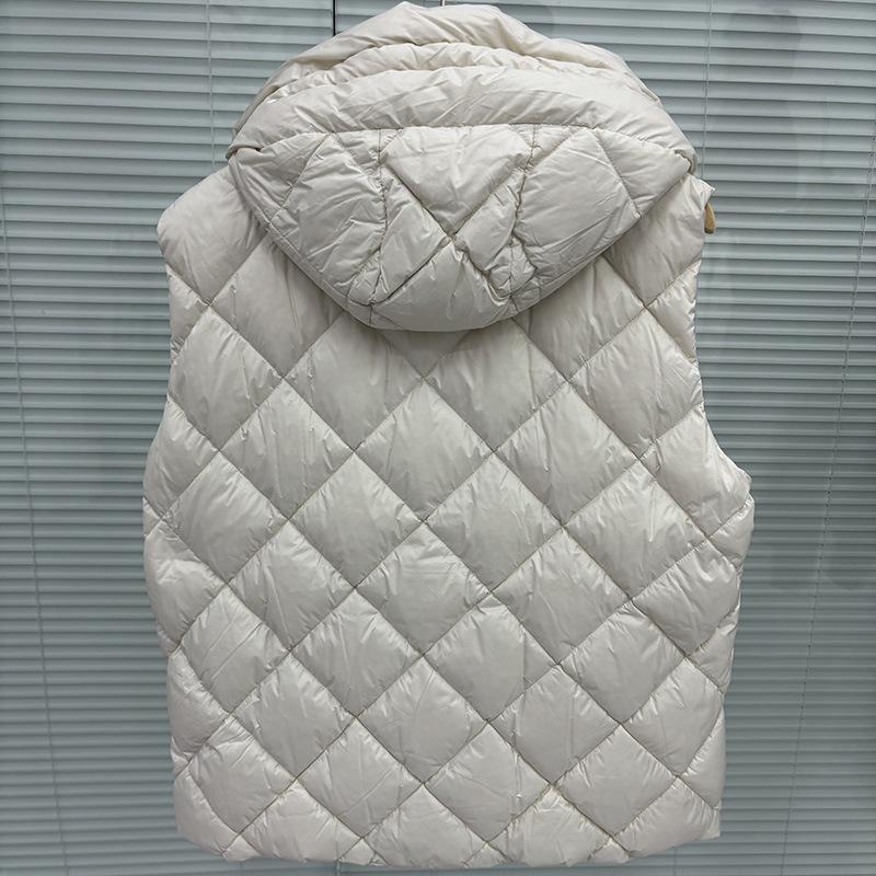 Autumn and Winter New Hooded Zipper Rhombus Lattice Webbing Slim and Thin Versatile Down Jacket Vest Vest Jacket