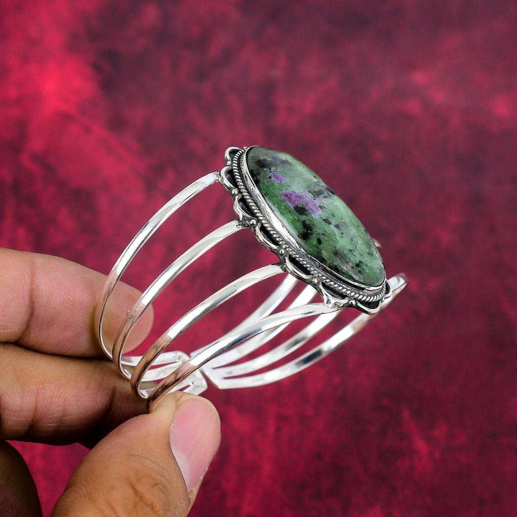 Ruby Zoisite Bangle Gemstone Jewelry, 925 Solid Sterling Silver Handmade Bangle, Latest Design Cuff Jewelry