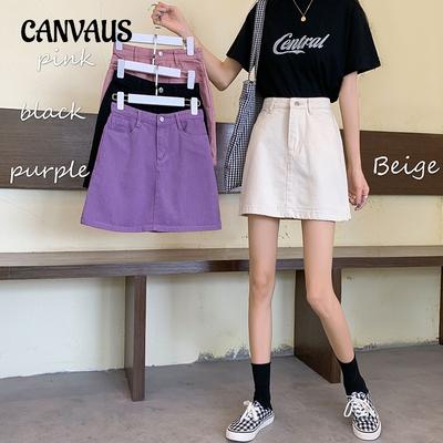 Sommer-Jeansrock mit hoher Taille, A-Linie, Knopfleiste, Mini-Jeansrock in Schwarz und Weiß mit schmaler Passform