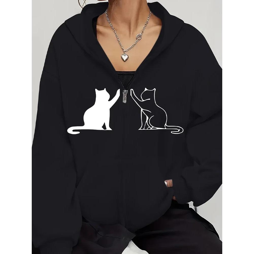 Harajuku Women's Sweatshirts Long Sleeve Casual Jacket with Cat Prints Suitable for All Seasons Women Hoodie