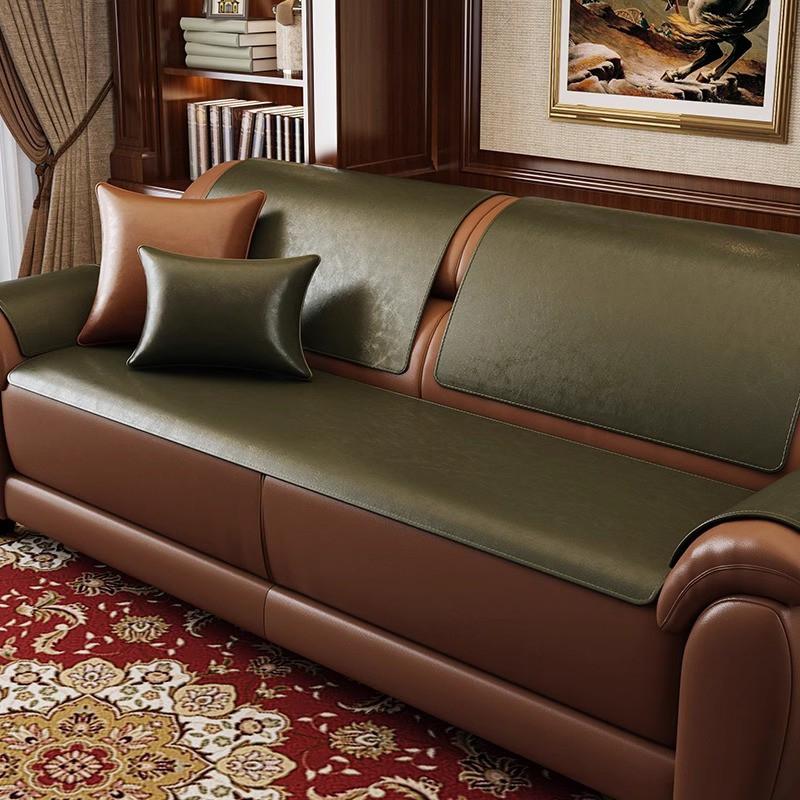 Luxury Faux Leather Sofa Cushion Pad 3-Seater Anti-Slip Slipcover Throw Pillow Cover Modern Minimalist Style