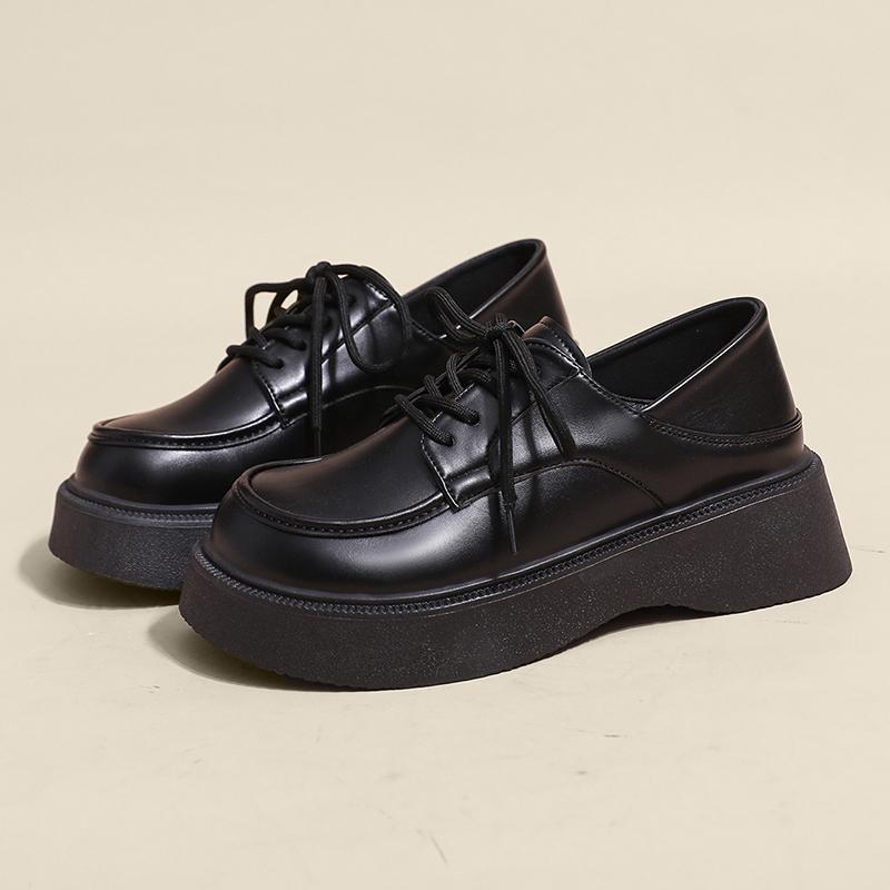 Black Big Head and Small Leather Shoes Women's Autumn 2025 New Japanese Jk Loafers British Style Muffin Platform Shoes