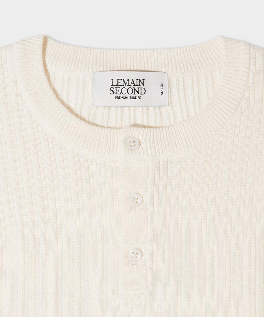 LEMAIN SECOND Classic Henley Neck Washable Short Sleeve Knit [Ivory]