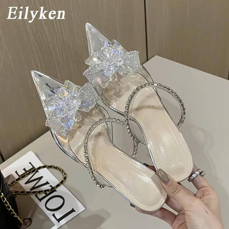 

Fashion Eilyken Fashion String Bead Crystal Buckle Women Pumps Sexy Pointed Toe Low Heels PVC Transparent Sandals Wedding Prom Shoes 35 бежевый