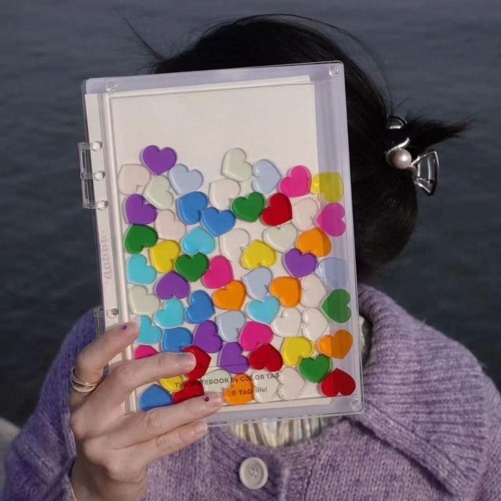 Flowing Flower/Heart Binder Notebook Color Transparent Cover Diary Book Loose Leaf Book  Gift
