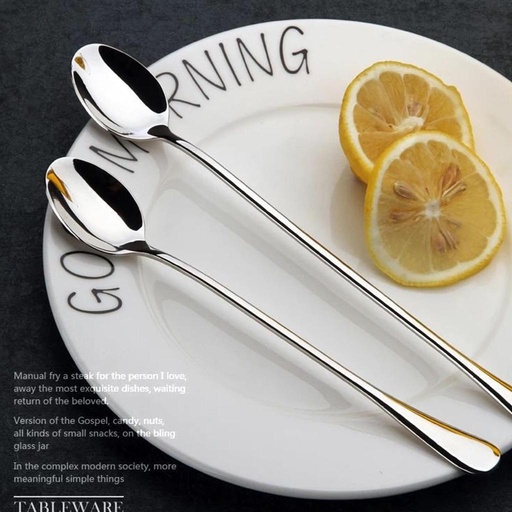 5/10pcs Stainless Steel Long Handle Ice Tea Spoon Coffee Spoon Ice Cream Stirring Spoon Household Kitchen Accessories