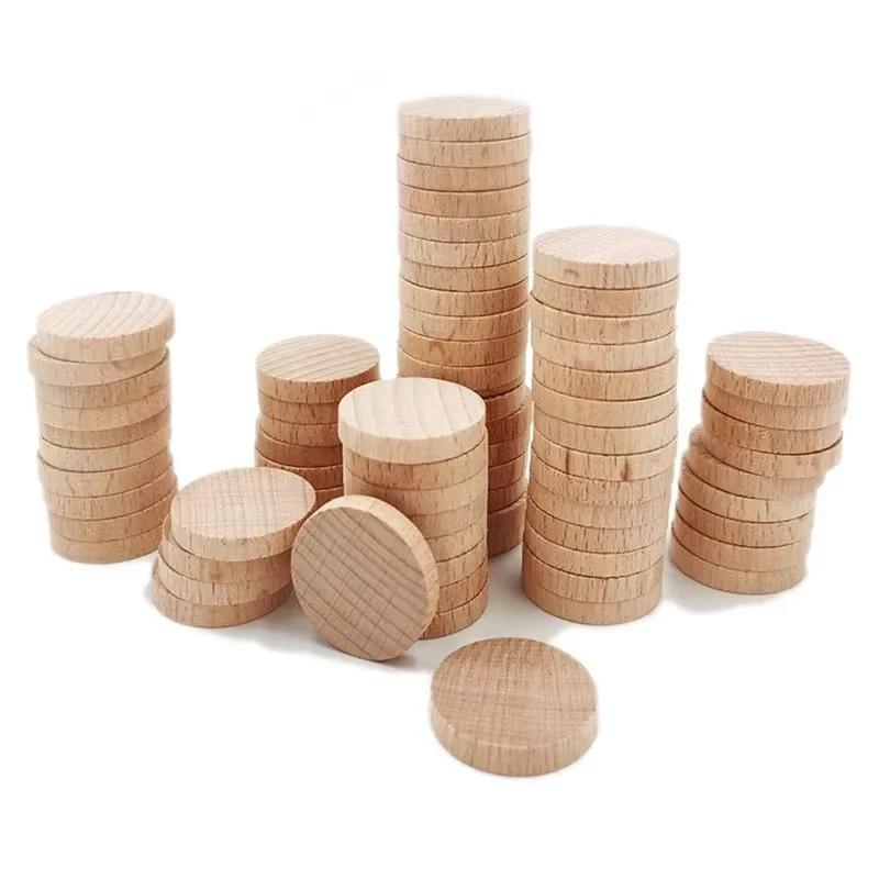 1-6cm Nedokončené dřevěné kulaté mince kotoučky, Přírodní bukové dřevěné kotoučky pro DIY řemesla umění, Malování, Laserové gravírování, Domácí dekorace